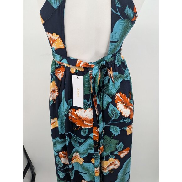 Aakaa Tropical Halter Maxi Dress Women Size XS Floral Open Back Resort Coastal - Picture 12 of 14